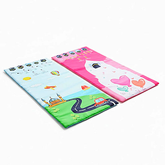 Two colorful children's play mats on a white background